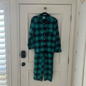 100% Cotton Lands' End Teal and Navy Plaid PJ's
